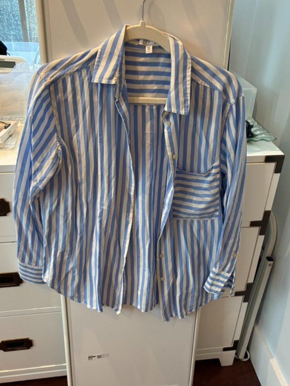 AYR The Deep End Blue & White Stripe Button-down in Silky Fabric - Small